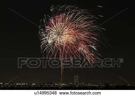 Katsushika Fireworks Festival View Large Photo Image Stock Photo - Katsushika Fireworks Festival. Fotosearch