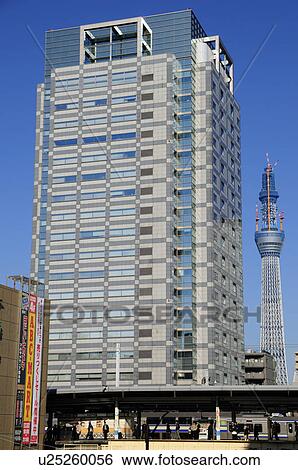 Stock Photograph - Kinshicho Station and Skytree Tower. Fotosearch