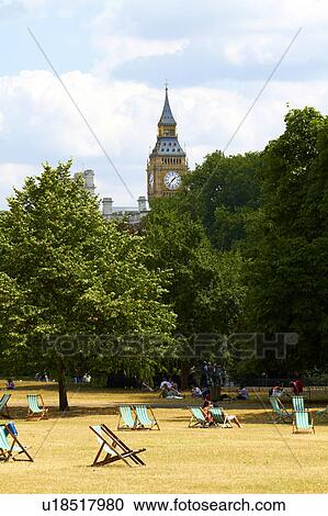 Stock Image - Lounge Chairs in St James' Park. Fotosearch