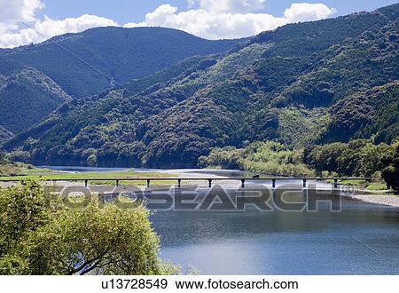 Stock Photo - Low Water Crossing over Shimanto River. Fotosearch