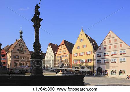 Stock Image - Market square of Rothenburg, Germany. Fotosearch