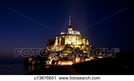 Mont-Saint-Michel at Night View Large Photo Image Stock Image - Mont-Saint-Michel at Night. Fotosearch