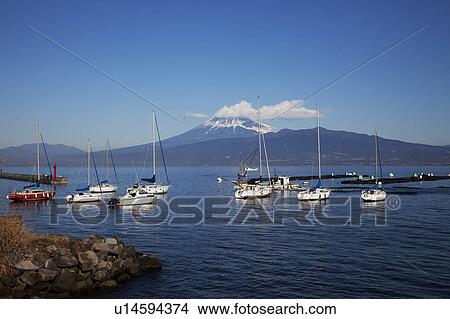 Picture - Moored yacht and Mt. Fuji, Shizuoka Prefecture, Honshu, Japan. Fotosearch