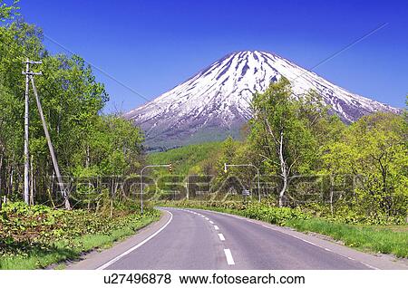 Stock Photo - National Highway and Mount Yotei. Fotosearch