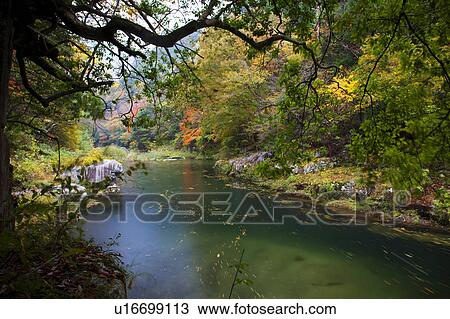 Stock Image - Okutsu gorge, Okayama Prefecture, Honshu, Japan. Fotosearch