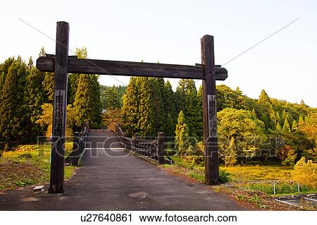 Stock Image - Sekisho at Sekigawa, Niigata Prefecture, Honshu, Japan. Fotosearch