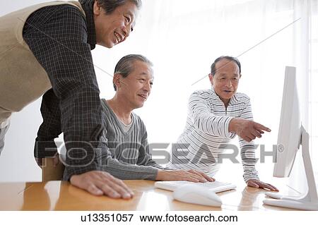 Senior Three Men at Computer View Large Photo Image Stock Photo - Senior Three Men at Computer. Fotosearch