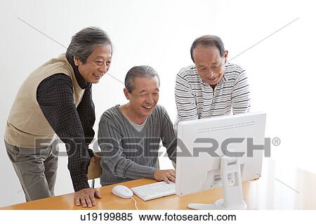 Senior Three Men at Computer View Large Photo Image Stock Photography - Senior Three Men at Computer. Fotosearch
