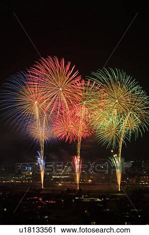 Stock Image - Shinshu Ueda Fireworks Festival. Fotosearch