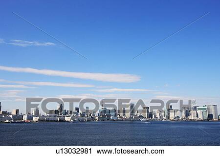 Stock Image - Skyline of Chuo ward, Tokyo, Honshu, Japan. Fotosearch