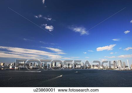 Stock Image - Skyline of Chuo ward, Tokyo, Honshu, Japan. Fotosearch