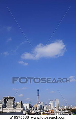 Skytree Tower Seen From Fukagawa View Large Photo Image Stock Photograph - Skytree Tower Seen From Fukagawa. Fotosearch