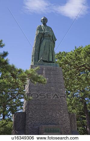 Stock Photograph - Statue of Sakamoto Ryoma at Katsurahama. Fotosearch