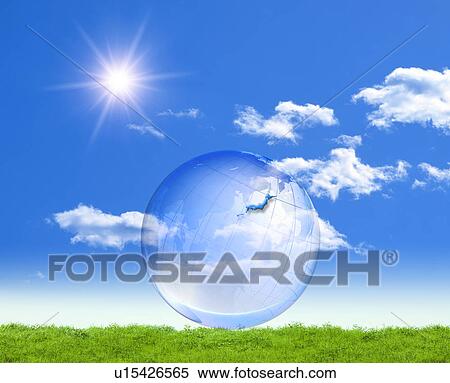 Stock Photography - Sun Over Globe in Field. Fotosearch