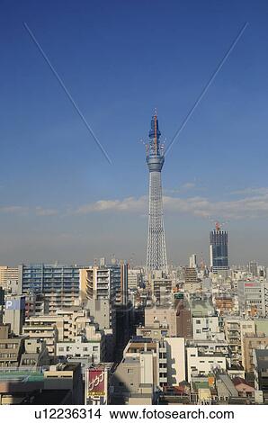 Tokyo Skytree Tower seen from Kinshicho View Large Photo Image Picture - Tokyo Skytree Tower seen from Kinshicho. Fotosearch