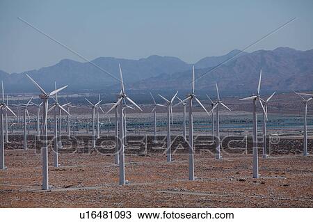 Stock Image - Wind Turbines in California, USA. Fotosearch