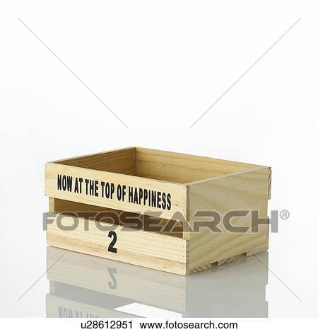 Stock Image - Wooden Box with Text Now At The Top of Happiness. Fotosearch