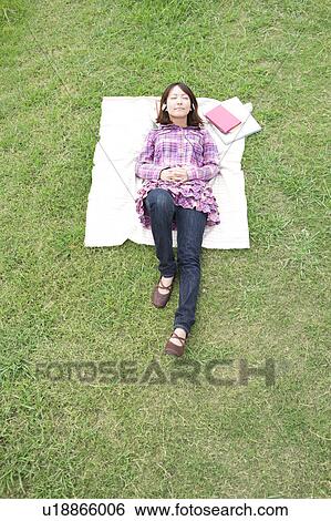Young Female Student Lying on Grass View Large Photo Image Stock Photograph - Young Female Student Lying on Grass. Fotosearch