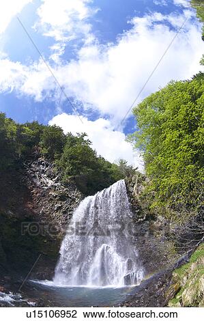 Stock Image - Zengoro-no-taki waterfall, Nagano Prefecture, Honshu, Japan. Fotosearch