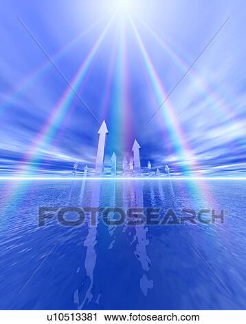 Stock Image - Arrow Signs and Rainbow Light. Fotosearch