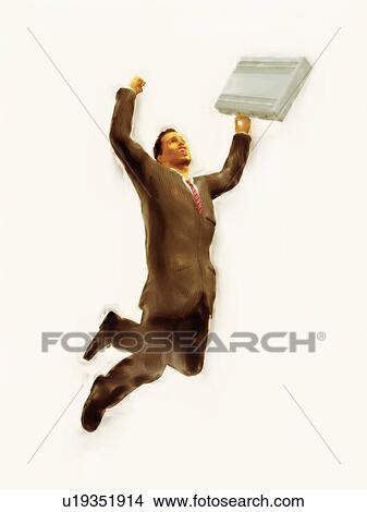 Businessman jumping with briefcase View Large Photo Image Picture - Businessman jumping with briefcase. Fotosearch