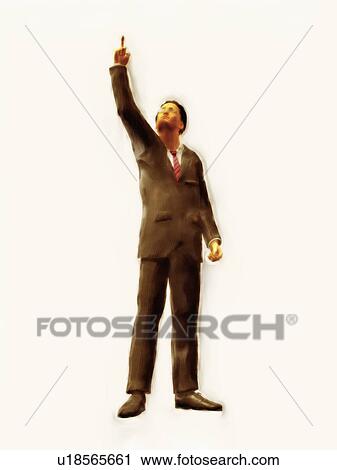 Stock Image - Businessman pointing up. Fotosearch