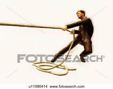 Picture - Businessman pulling a rope. Fotosearch
