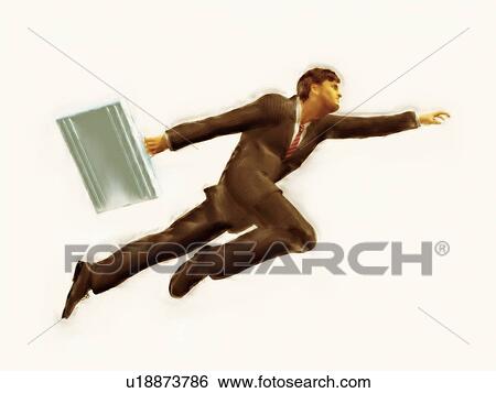 Stock Photograph - Businessman running with briefcase. Fotosearch