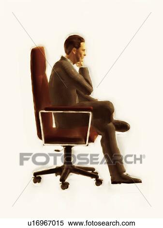 Businessman sitting on chair contemplating View Large Photo Image Stock Photography - Businessman sitting on chair contemplating. Fotosearch