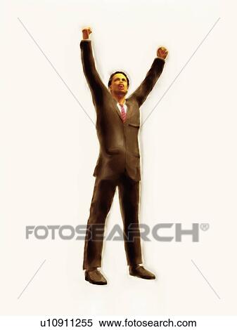 Stock Photography - Businessman with arms raised. Fotosearch