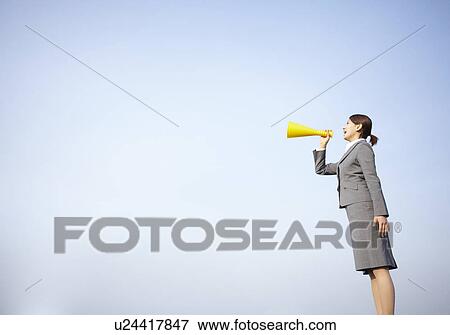 Stock Photo - Businesswoman with Megaphone. Fotosearch