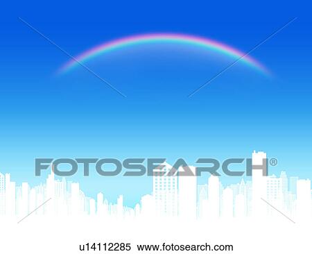Stock Photography - Cityscape and Rainbow. Fotosearch