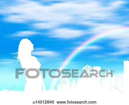 Cityscape, Rainbow and Woman View Large Photo Image Stock Photography - Cityscape, Rainbow and Woman. Fotosearch