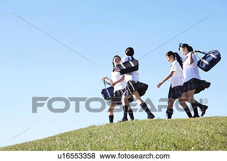 Four Schoolgirl on Hill View Large Photo Image Stock Photo - Four Schoolgirl on Hill. Fotosearch
