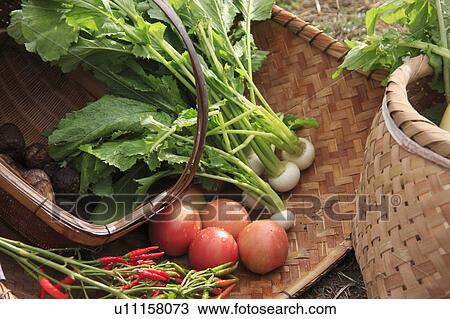 Stock Image - Fresh Vegetables on Bamboo Basket. Fotosearch