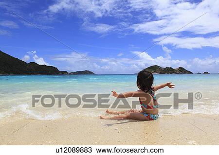 Girl (3 yr) on Beach View Large Photo Image Stock Image - Girl (3 yr) on Beach. Fotosearch
