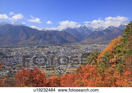 Picture - Hida mountains and Japanese fall foliage, Nagano Prefecture, Honshu, Japan. Fotosearch