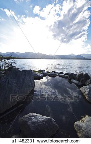 Stock Image - Hot Spring by Lake. Fotosearch