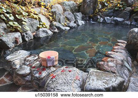 Stock Photo - Japanese-style hot spring in autumn. Fotosearch