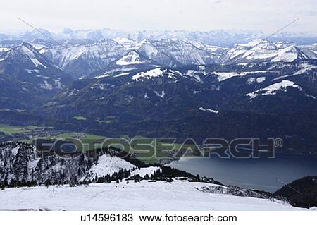Stock Image - Mountains and Wolfgang Lake. Fotosearch