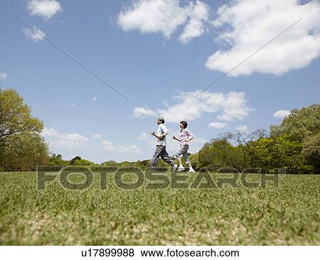 Senior Couple Jogging in Park View Large Photo Image Stock Photo - Senior Couple Jogging in Park. Fotosearch