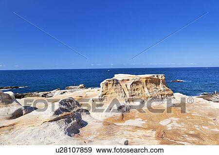 Stock Photo - Senjojiki Rock Formations and Ocean. Fotosearch