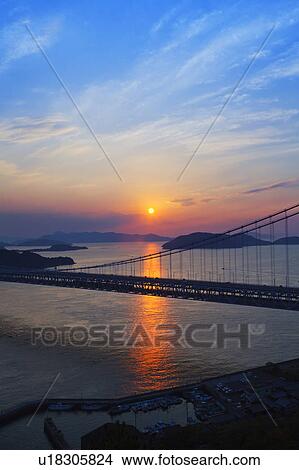 Picture - Seto Ohashi Bridge at Sunset. Fotosearch