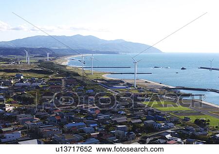 Stock Image - Wind Turbines in Setana. Fotosearch