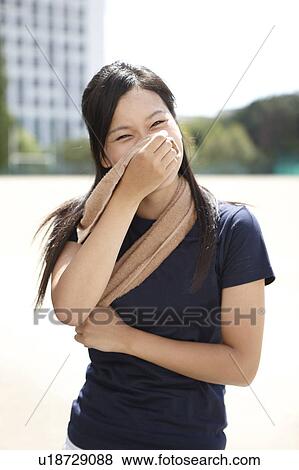 Young Woman with Towel Around Her Neck View Large Photo Image Stock Photo - Young Woman with Towel Around Her Neck. Fotosearch