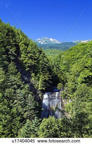 Stock Photography - Zen Goro Waterfall and Mt Norikura. Fotosearch