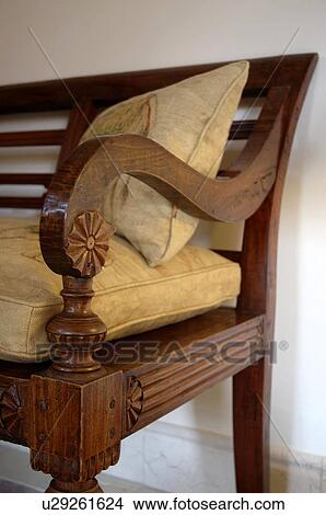 wooden storage bench with cushion