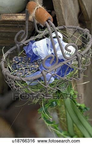 Stock Photograph - Basket with lavender. Fotosearch