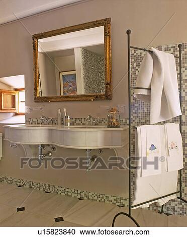 Stock Image - Bathroom with double sink. Fotosearch