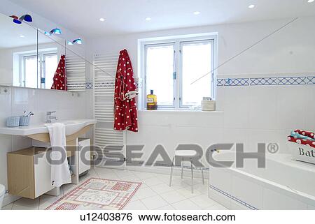 Bathroom with white tiles View Large Photo Image Stock Photograph - Bathroom with white tiles. Fotosearch